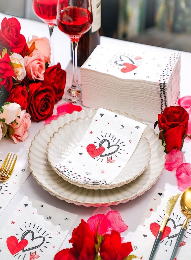 Jinei 200 Pcs Valentine‘s Day Guest Paper Hand Towels for Bathroom Disposable Napkins Heart Decorative Napkins Dinner Beverage 2 Ply Cocktail for Holiday Wedding Anniversary Party (Lovely Style) - Image 2